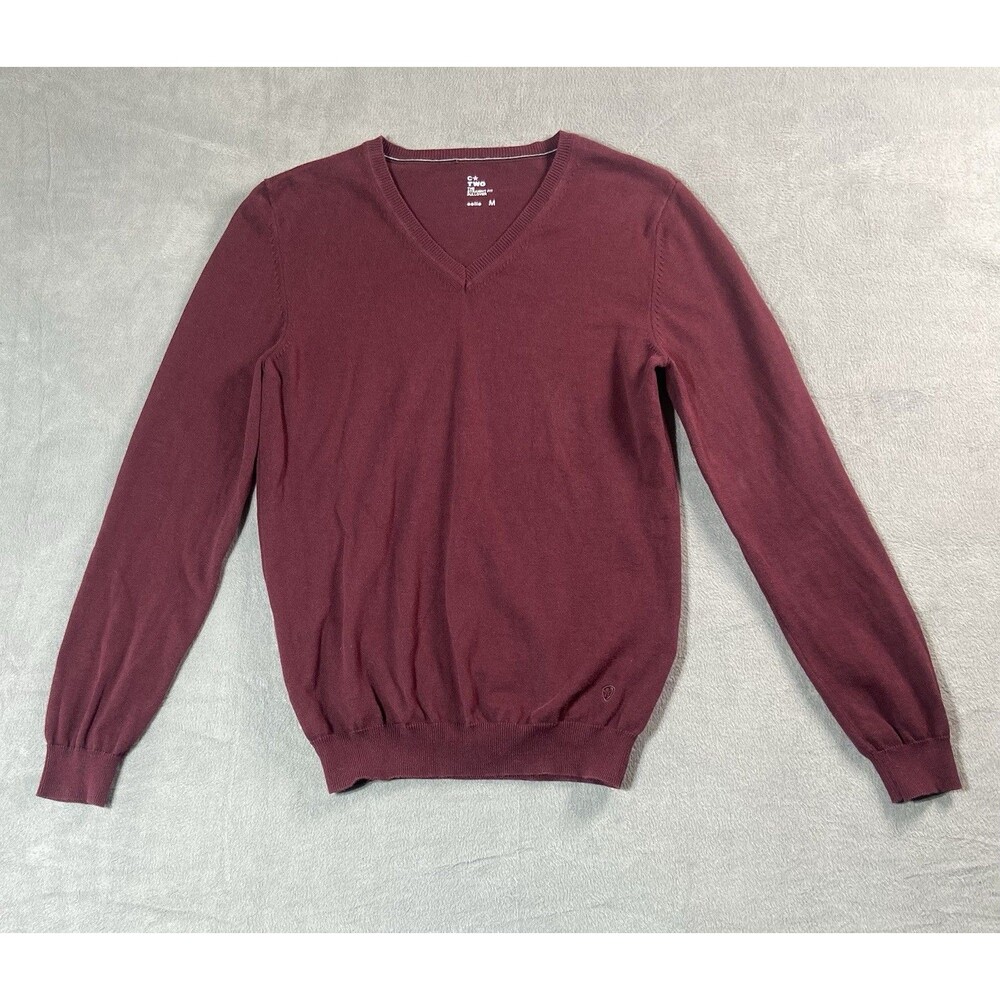 CELIO C*Two “The Straight Fit” Burgundy V-Neck Pullover M Preppy Lightweight